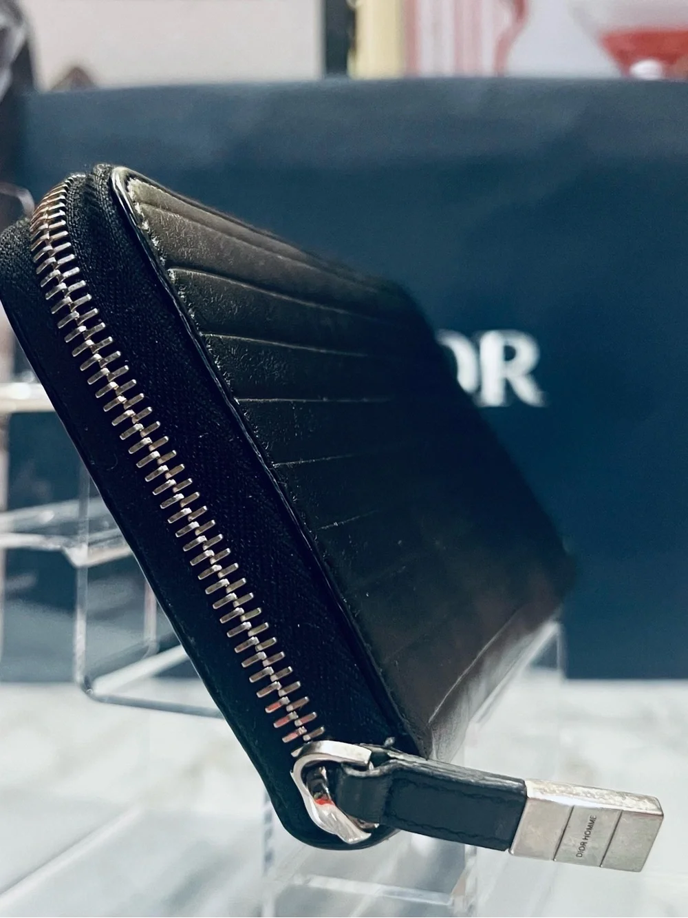 Christian Dior Homme Black Quilted Leather Zip Wallet
